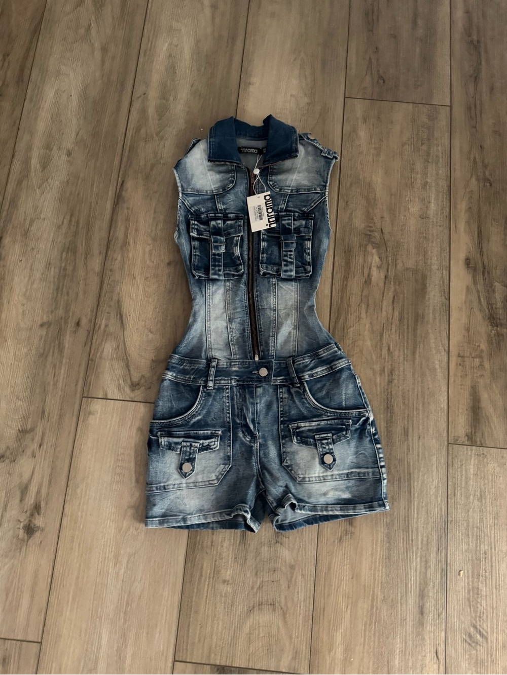 Denim Romper Shorts - Blue Wash